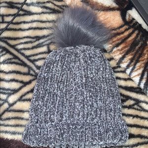 Warm grey fuzzy beanie